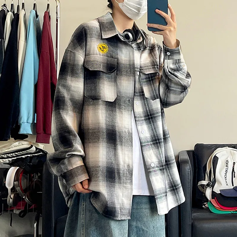 NEAR HERE Shirt Unisex Black Plaid-1