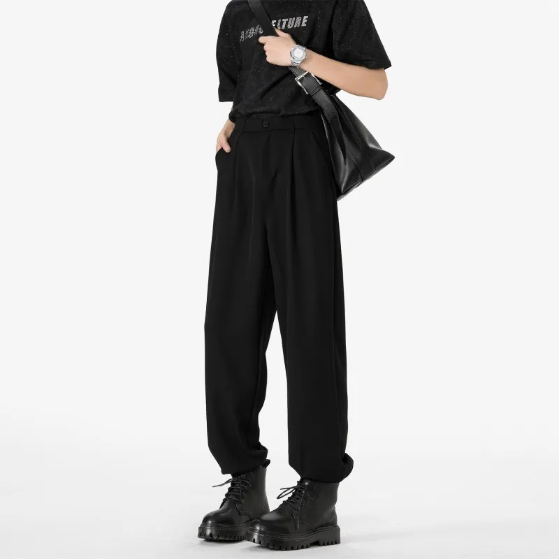 NEAR HERE Casual Pants Unisex Pure Black-5