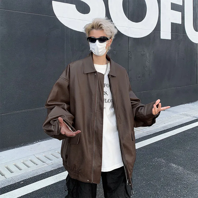 NEAR HERE Leather Jackets Coats Unisex-6