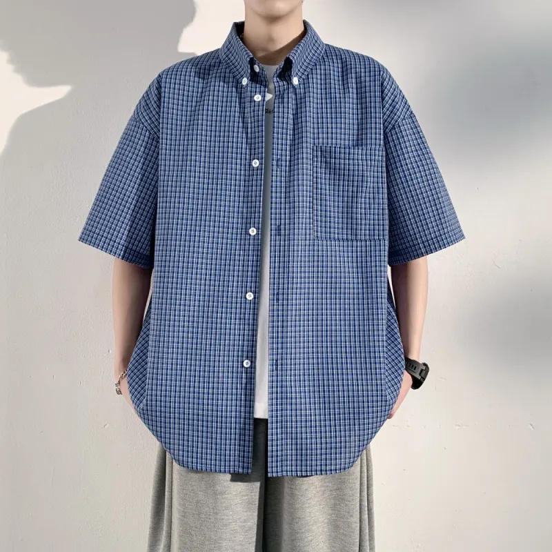 NEAR HERE Shirt Unisex Blue Plaid-9