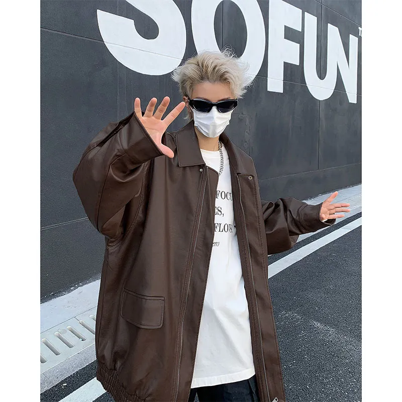 NEAR HERE Leather Jackets Coats Unisex-5