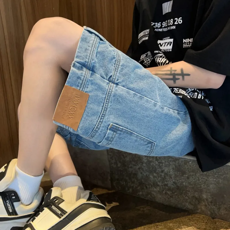 NEAR HERE Denim Shorts Unisex Blue-7