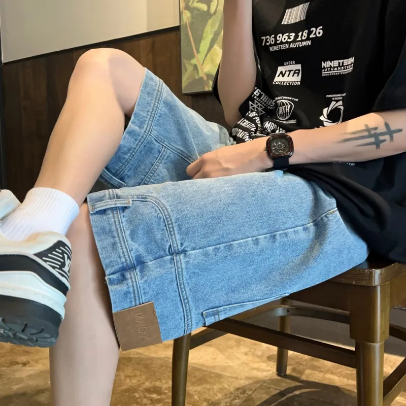 NEAR HERE Denim Shorts Unisex Blue-8