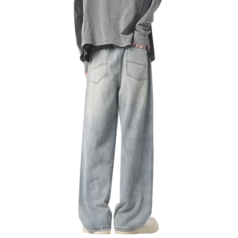 FONDLOOK Blue Washable Distressed Jeans Men's-1