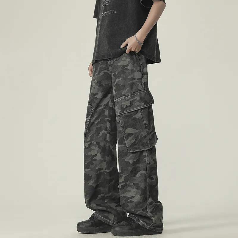 FONDLOOK Jeans Men's Camouflage Gray-4