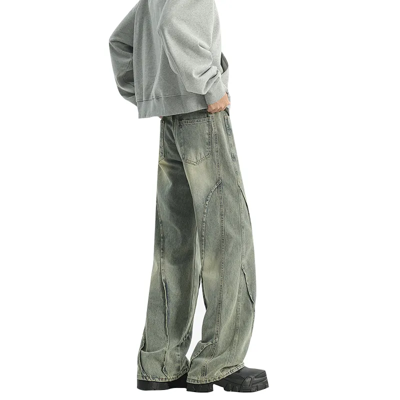 FONDLOOK American Bootcut Patchwork Washable Jeans Men's-1