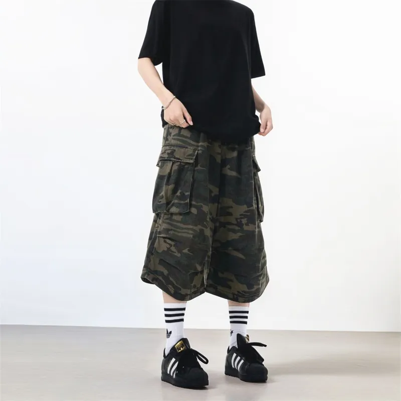 FONDLOOK Denim Shorts Unisex Camouflage-2