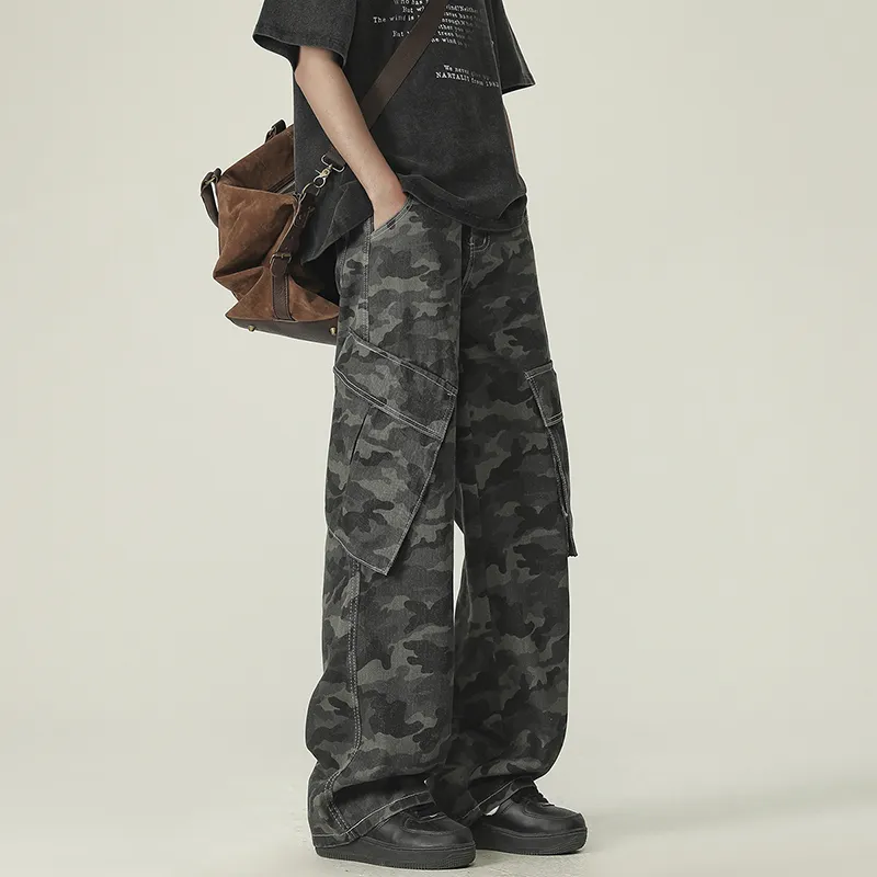 FONDLOOK Jeans Men's Camouflage Gray-1