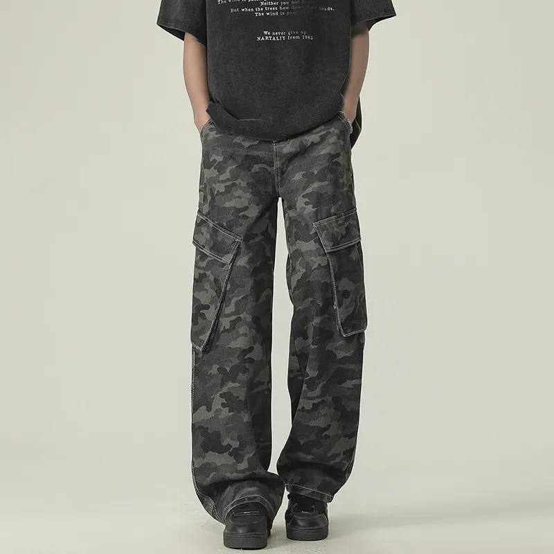 FONDLOOK Jeans Men's Camouflage Gray-3