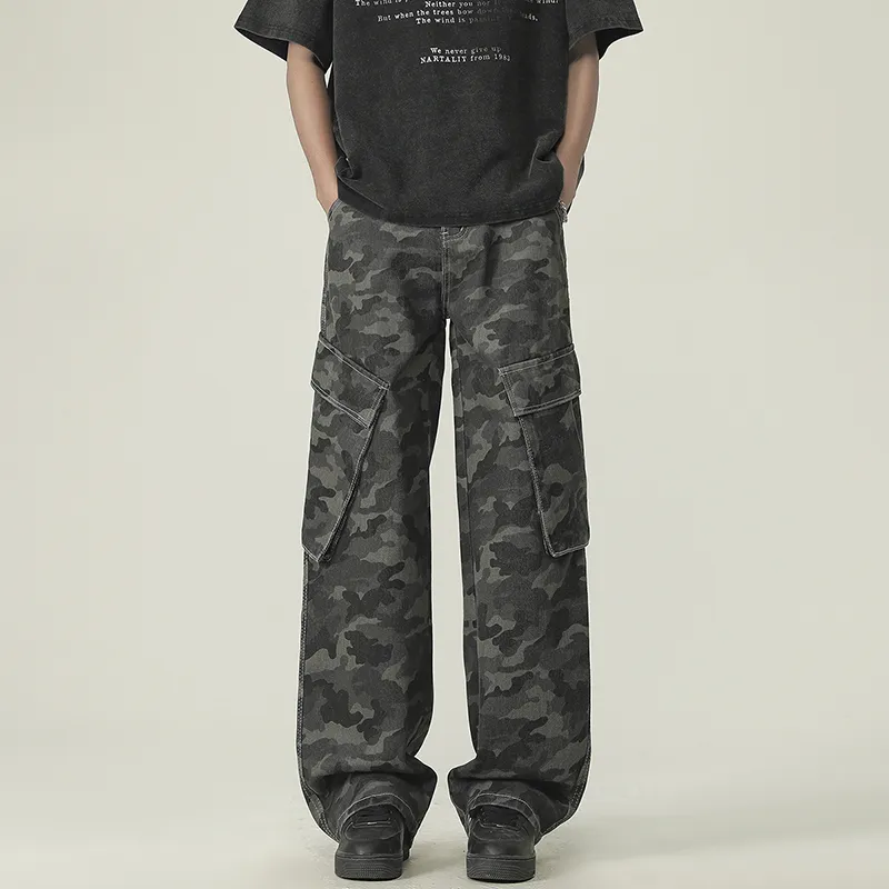 FONDLOOK Jeans Men's Camouflage Gray-2