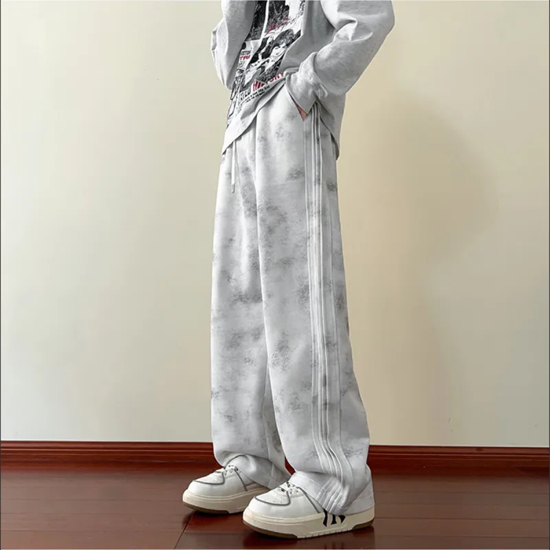 CORNILOT Casual Pants Unisex Gray White-3
