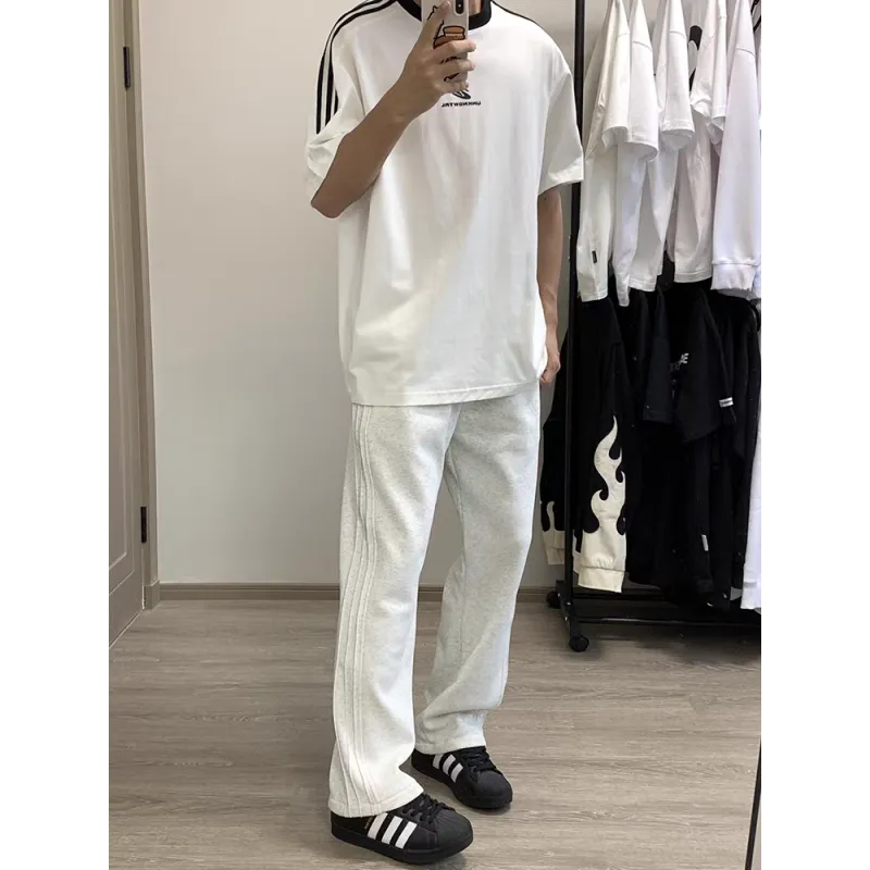 CORNILOT Casual Pants Unisex White Heather Gray-4