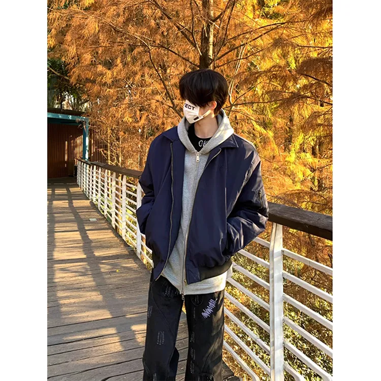 TESTUNG Jackets & Coats Unisex Navy Blue Classic Tone-5