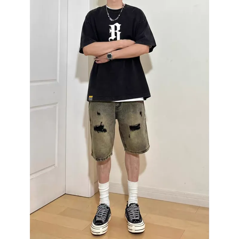 CORNILOT Denim Shorts Unisex Yellow Mud-5