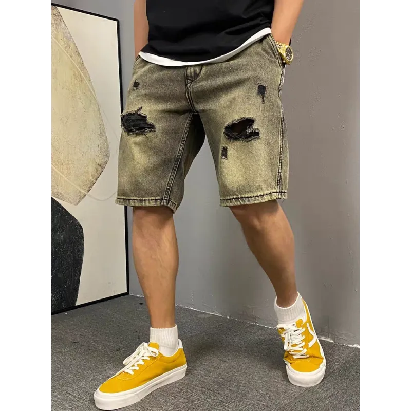 CORNILOT Denim Shorts Unisex Yellow Mud-4