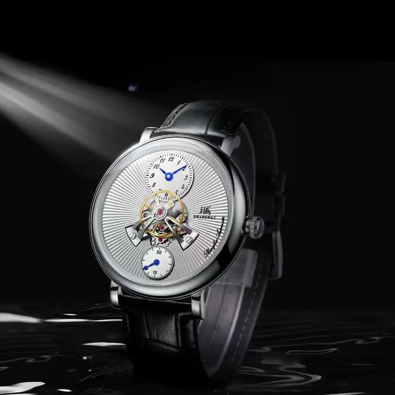 SHANGHAI Metropolis Automatic Mechanical Movement Cow Leather Strap Watch Men's Watches Blue Dial-7