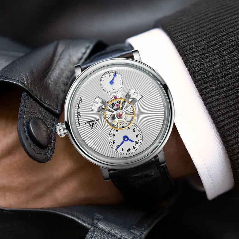 SHANGHAI Metropolis Automatic Mechanical Movement Cow Leather Strap Watch Men's Watches Blue Dial-2