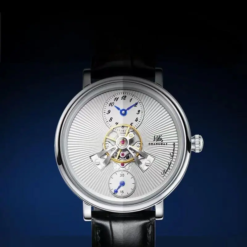 SHANGHAI Metropolis Automatic Mechanical Movement Cow Leather Strap Watch Men's Watches Blue Dial-6