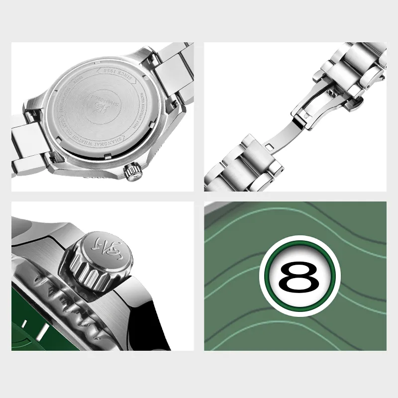 SHANGHAI Phantom Collection Automatic Mechanical Movement Stainless Steel Watchband Watch Men's Watches White Dial-5