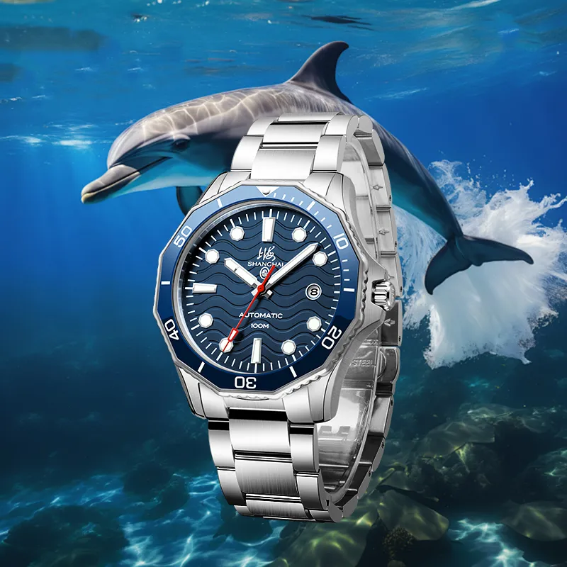 SHANGHAI Phantom Collection Automatic Mechanical Movement Stainless Steel Watchband Watch Men's Watches White Dial-7