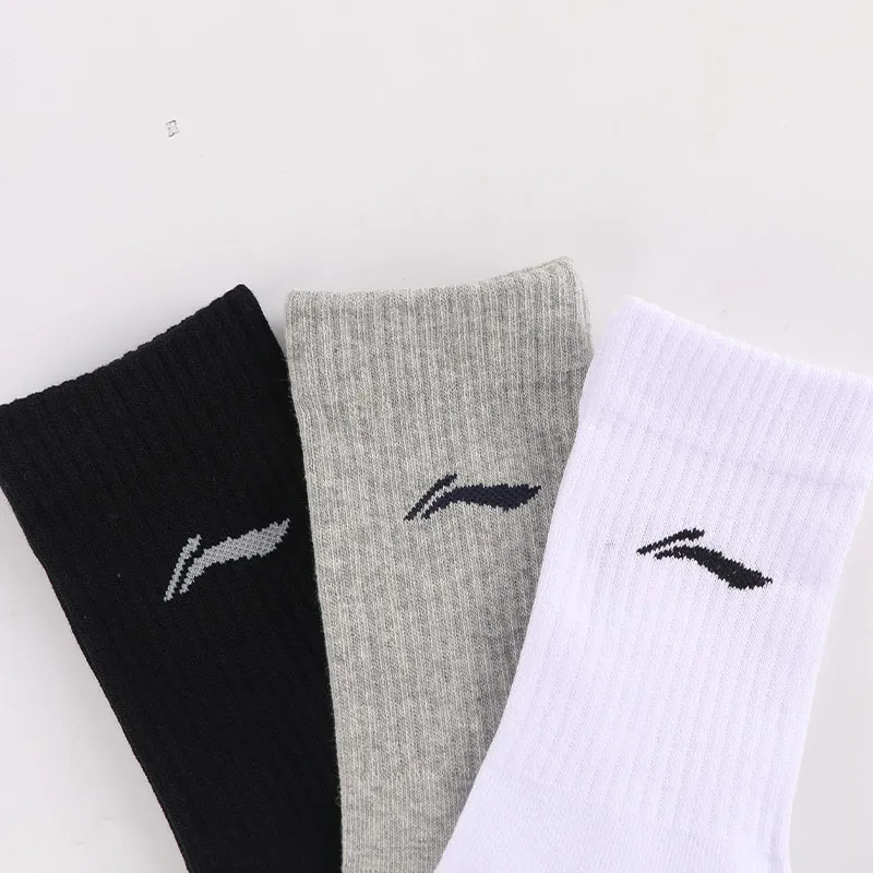 LiNing Mid Calf Socks Unisex 3 Pack Black White Gray-7