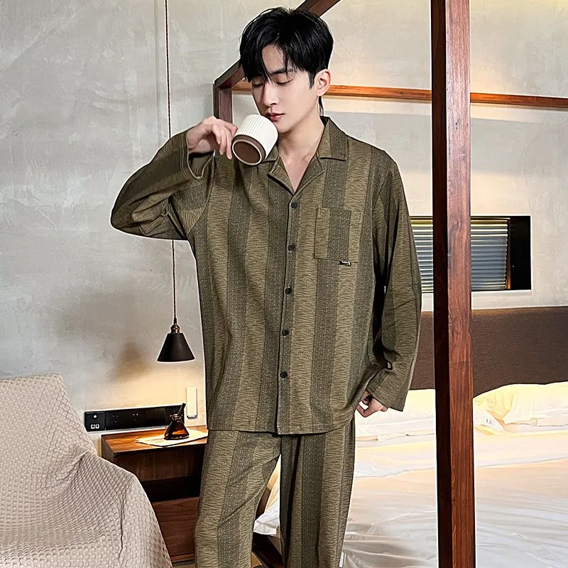 OEING Pajama Set Men's Army Green-3