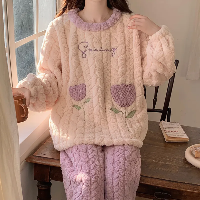 OEING Pajama Set Women's Purple Flower-1