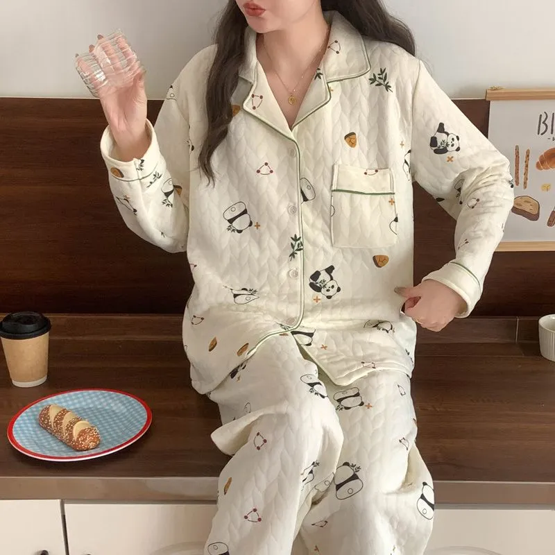 OEING Pajama Set Women's Cartoon Bear-4