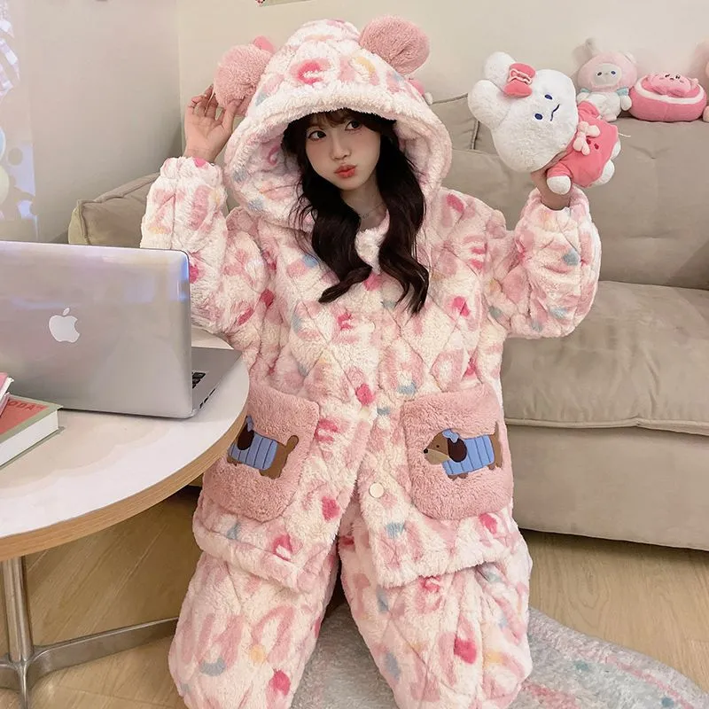 OEING Pajama Set Women's Pink Puppy-1