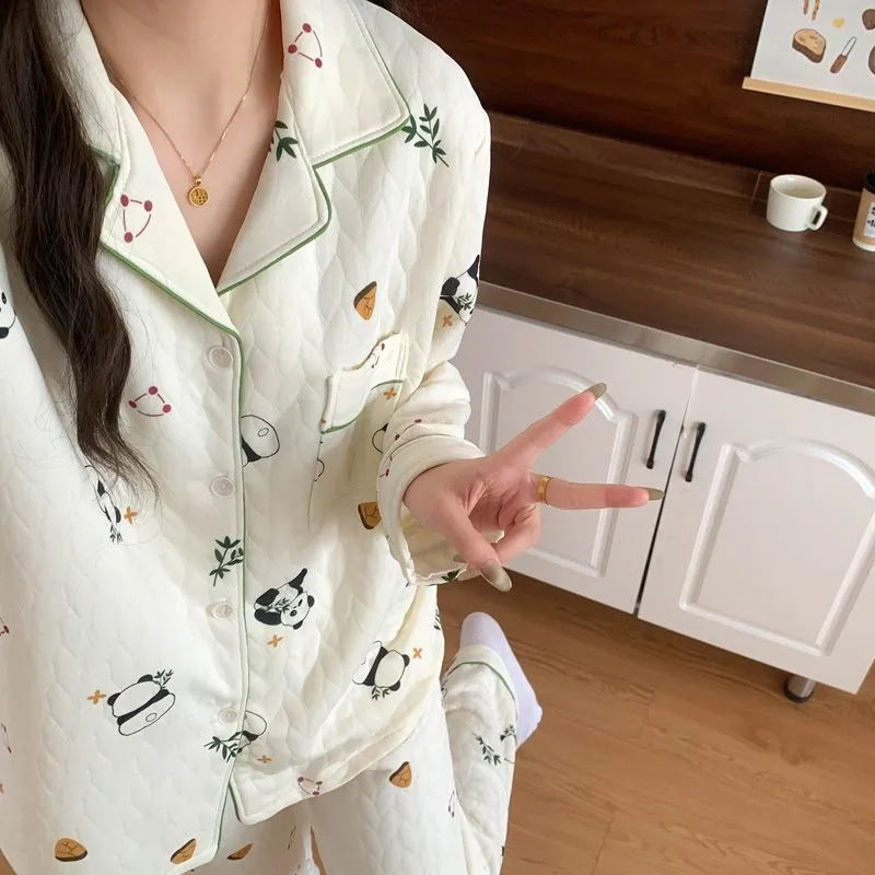 OEING Pajama Set Women's Cartoon Bear-2