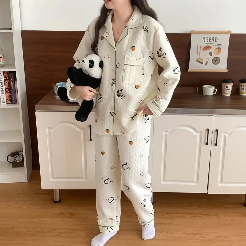 OEING Pajama Set Women's Cartoon Bear-1