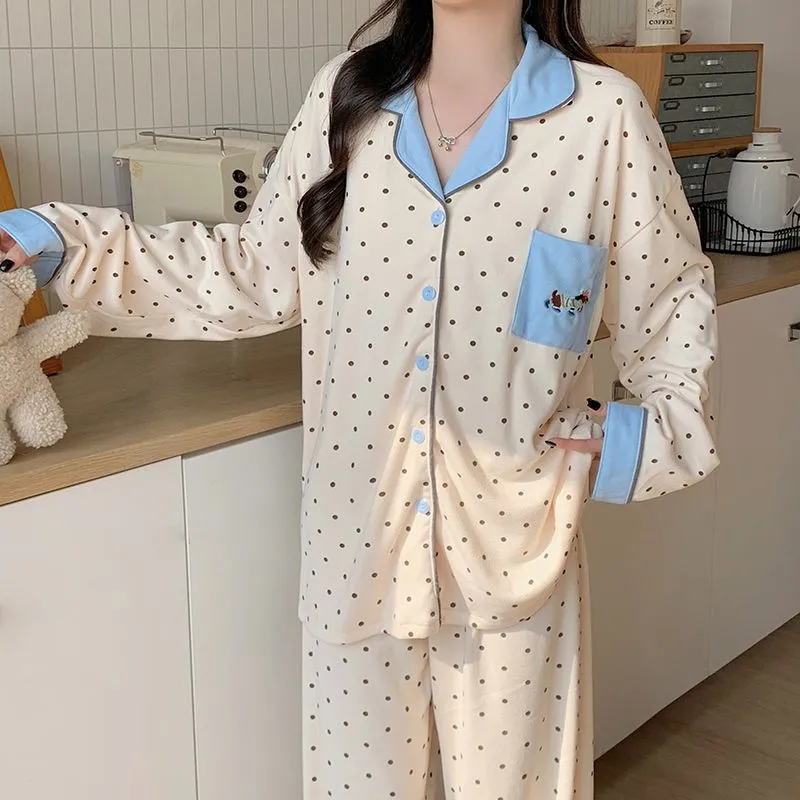 OEING Pajama Set Women's Polka Dot Puppy-1