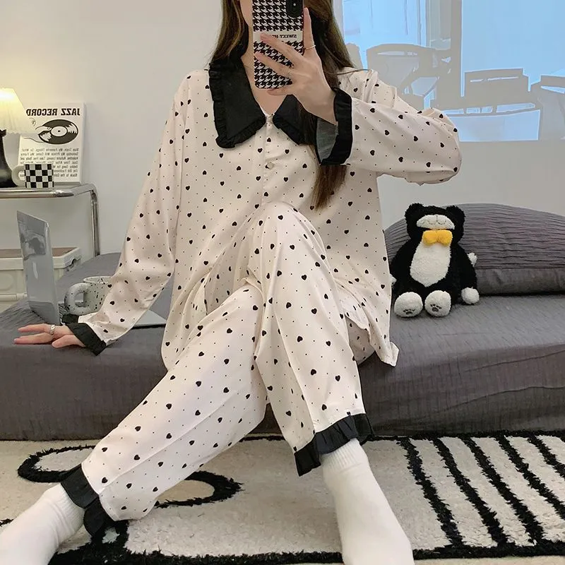 OEING Pajama Set Women's Black White-5