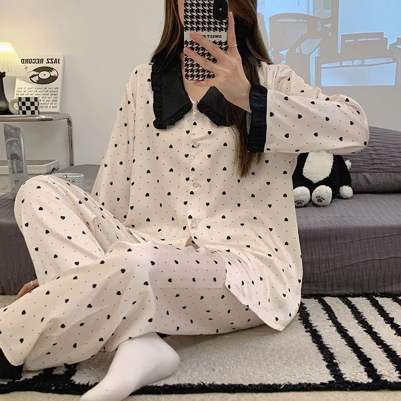 OEING Pajama Set Women's Black White-1