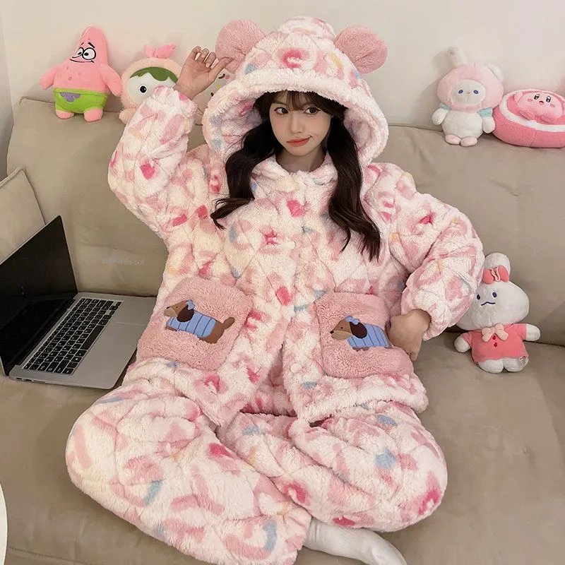 OEING Pajama Set Women's Pink Puppy-2