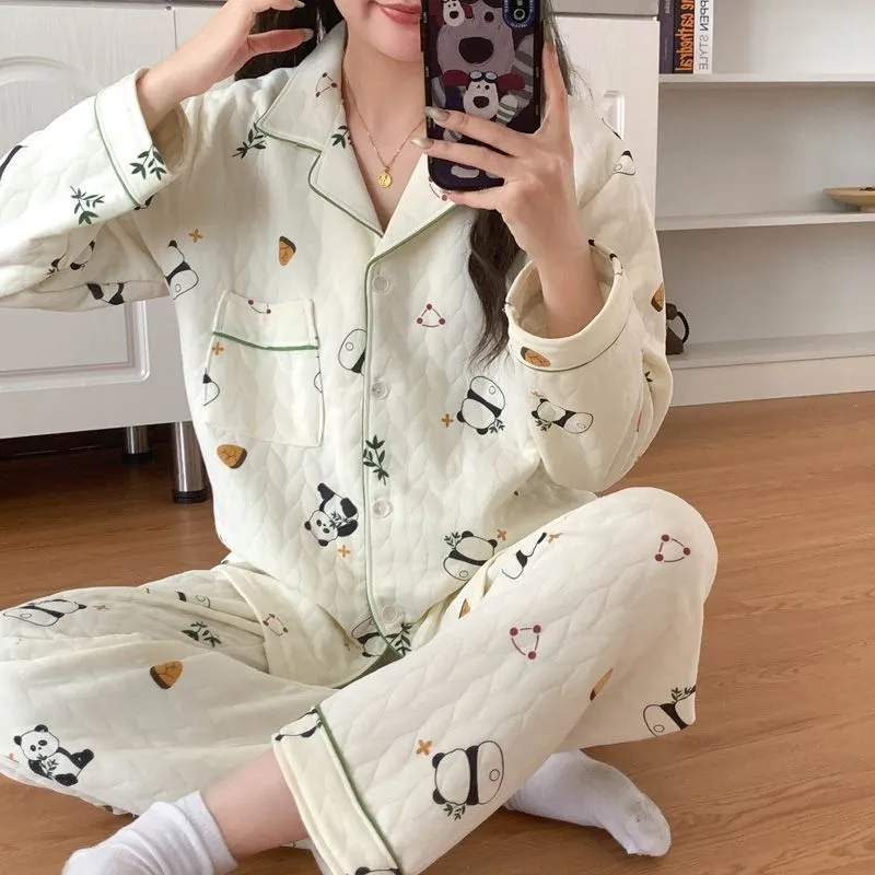 OEING Pajama Set Women's Cartoon Bear-3