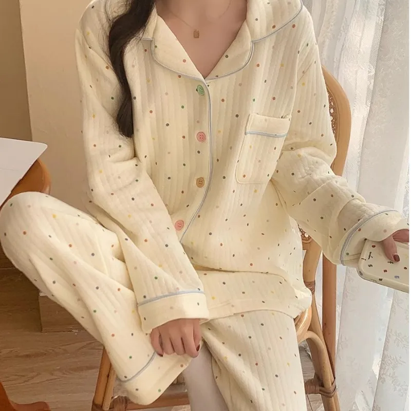 OEING Pajama Set Women's White Dot-1