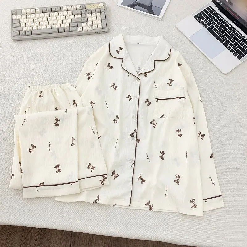 OEING Pajama Set Women's Bowknot White-1