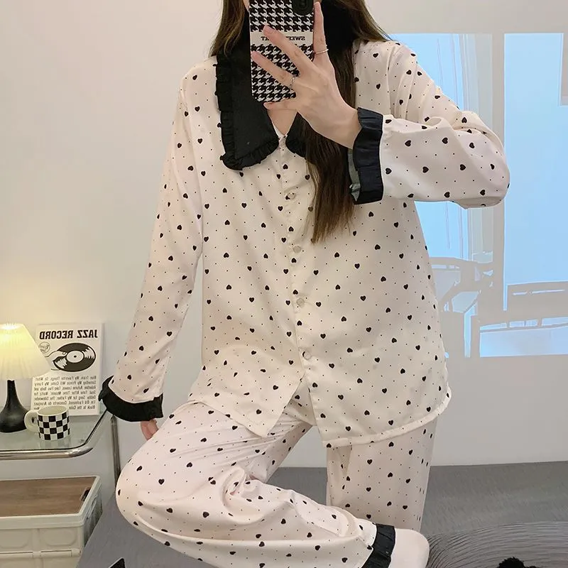 OEING Pajama Set Women's Black White-3