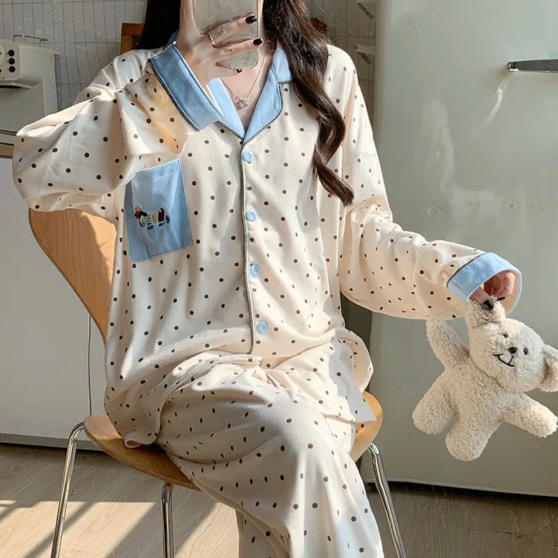 OEING Pajama Set Women's Polka Dot Puppy-4