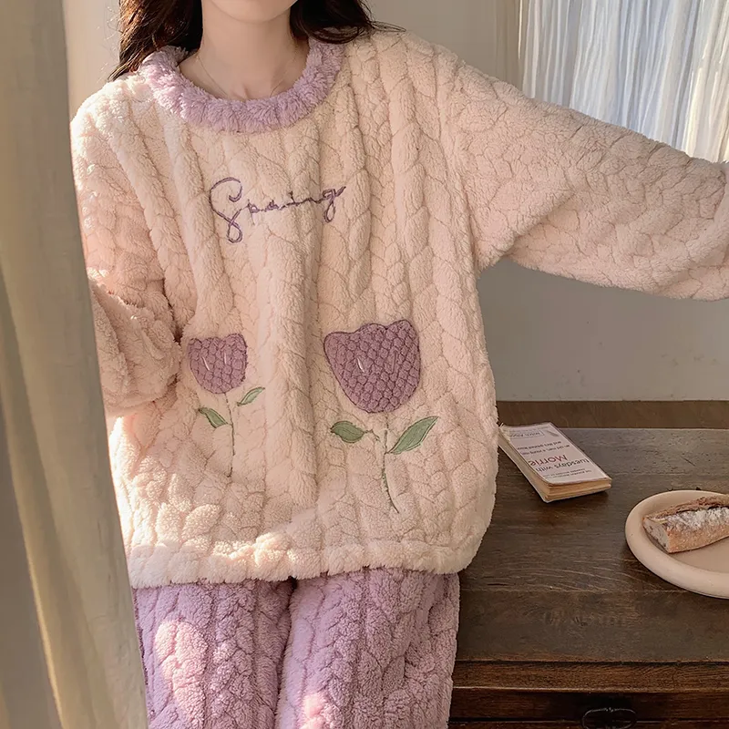OEING Pajama Set Women's Purple Flower-3