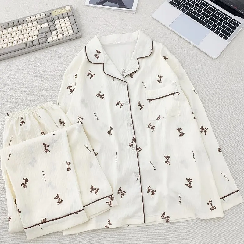 OEING Pajama Set Women's Bowknot White-2