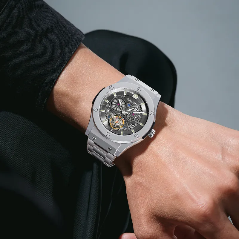 GAIDU Explorer Collection Automatic Mechanical Movement Steel Strap Watch Men's Watches Black Dial-5