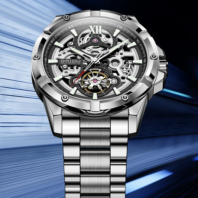 GAIDU Explorer Collection Automatic Mechanical Movement Steel Strap Watch Men's Watches Black Dial-7
