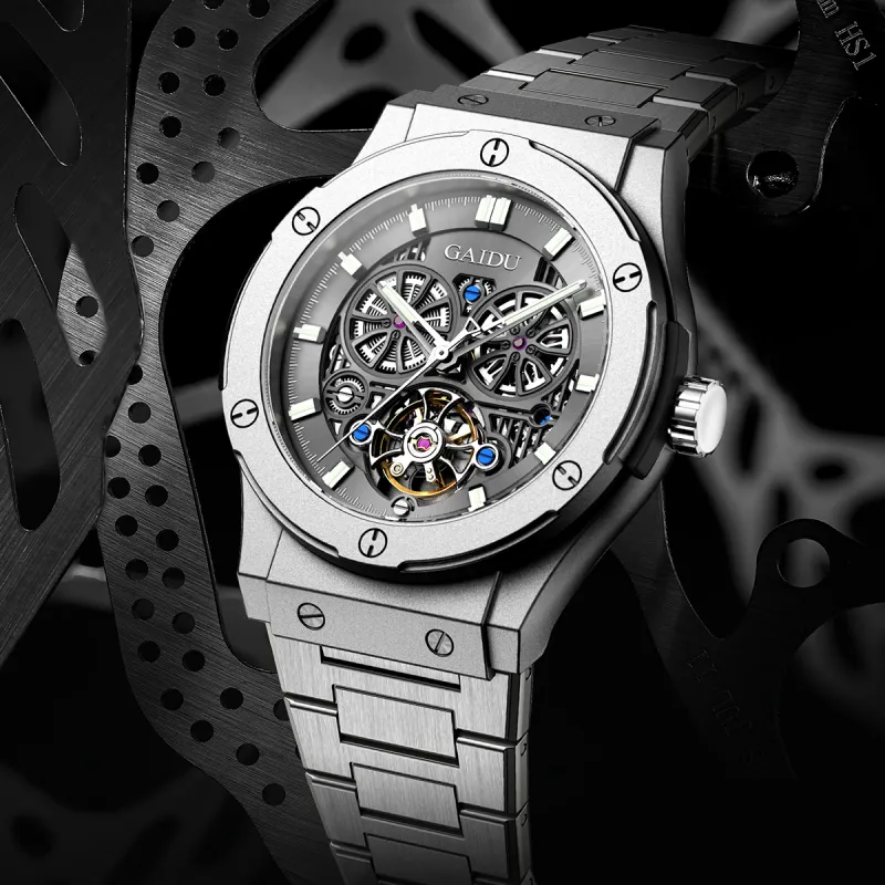 GAIDU Explorer Collection Automatic Mechanical Movement Steel Strap Watch Men's Watches Black Dial-4