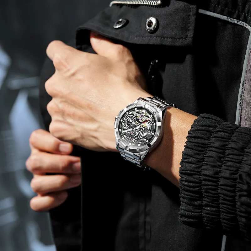 GAIDU Automatic Mechanical Movement Steel Strap Watch Men's Watches Black Dial-2