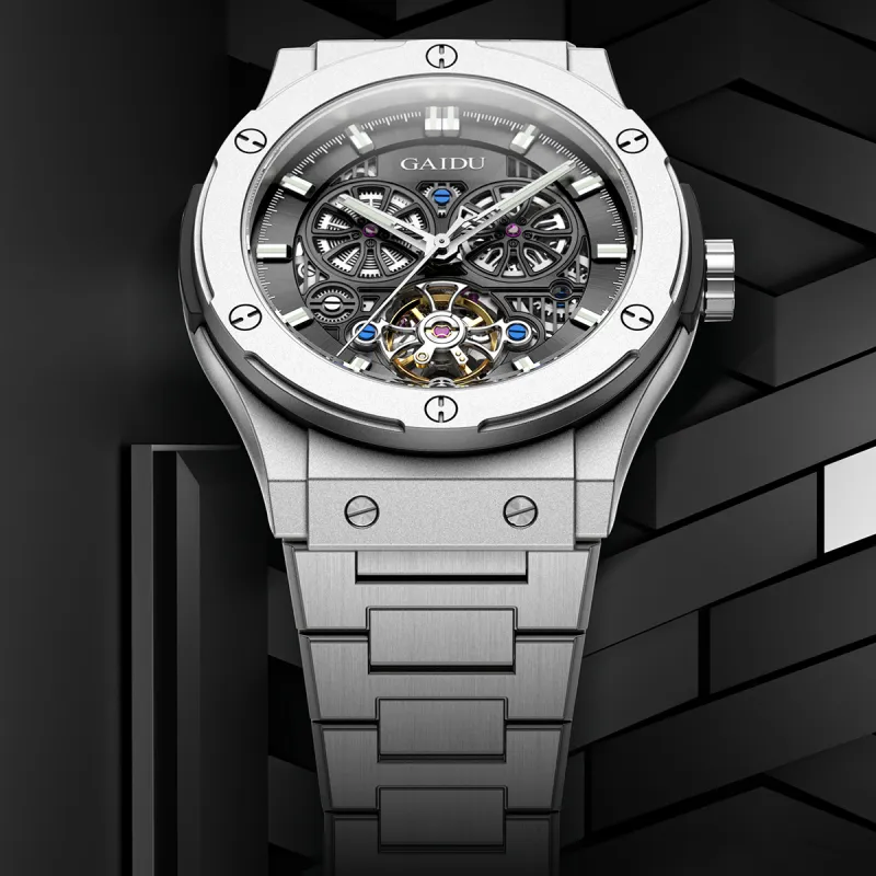 GAIDU Explorer Collection Automatic Mechanical Movement Steel Strap Watch Men's Watches Black Dial-3