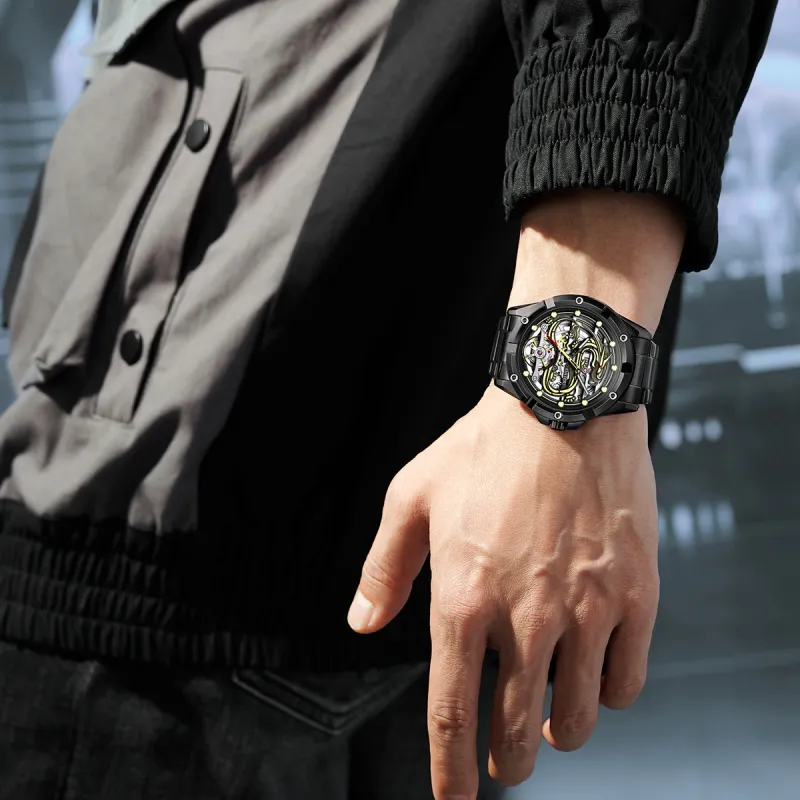 GAIDU Automatic Mechanical Movement Steel Strap Watch Men's Watches Black Dial-9