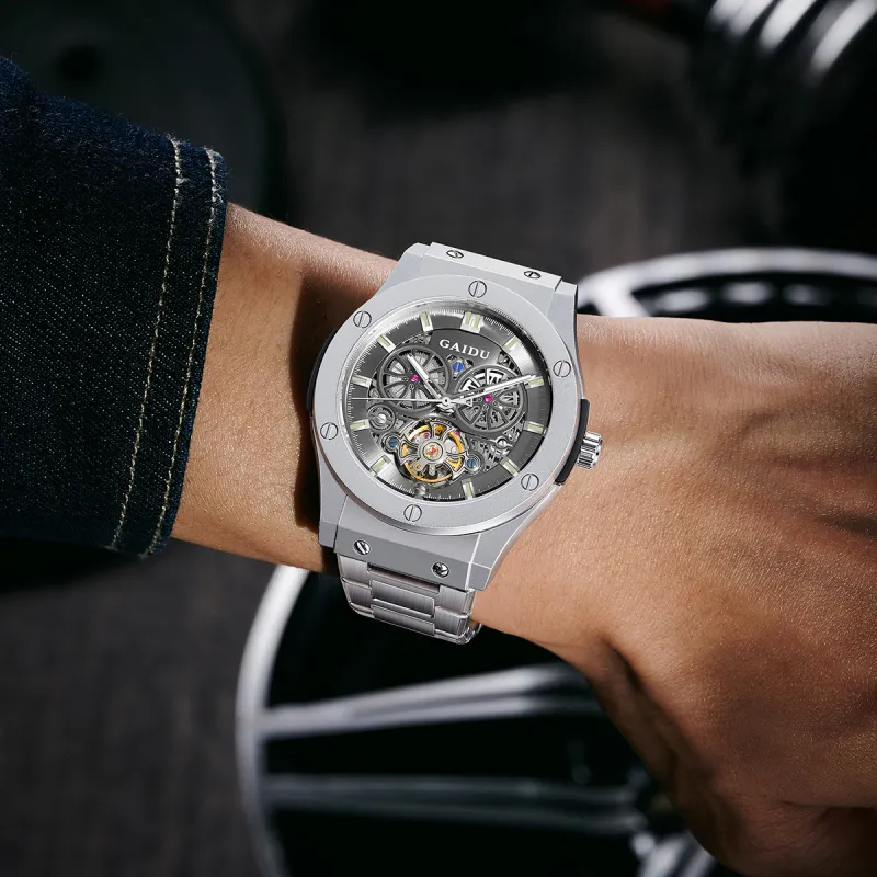 GAIDU Explorer Collection Automatic Mechanical Movement Steel Strap Watch Men's Watches Black Dial-6