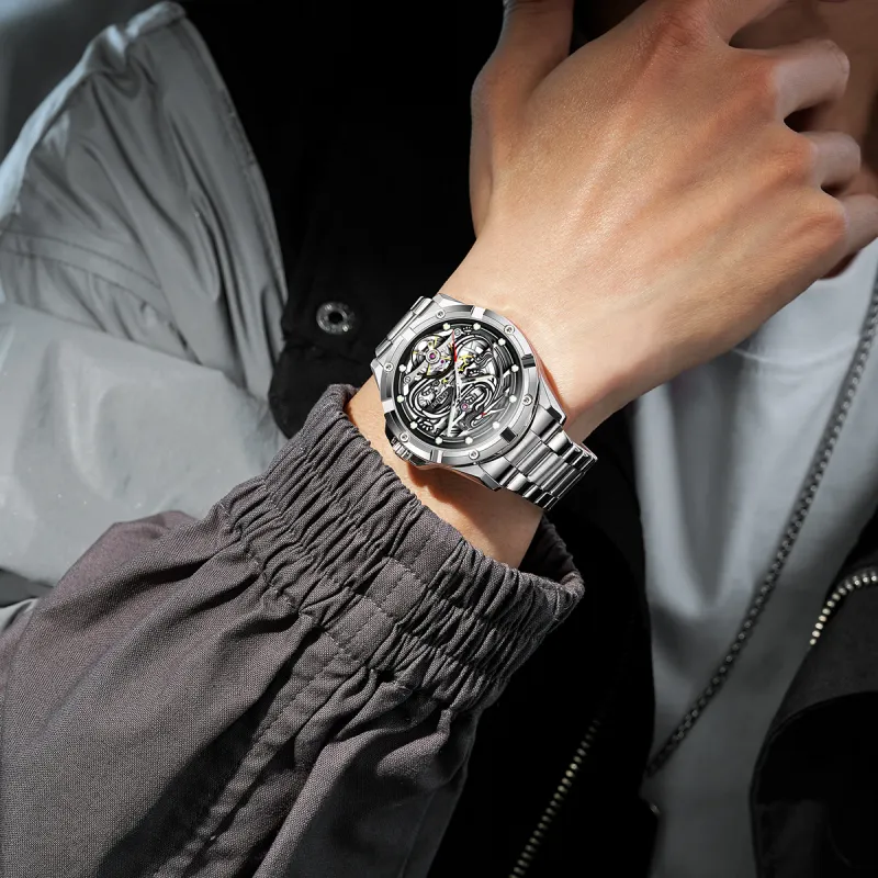 GAIDU Automatic Mechanical Movement Steel Strap Watch Men's Watches Black Dial-3